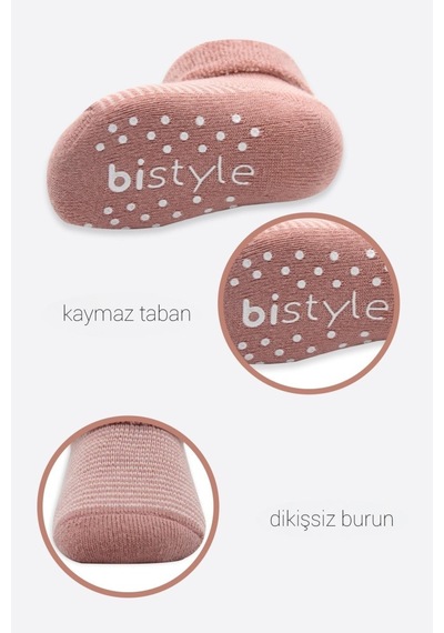 Akıllı Bayi 2'li Çemberli Kaymaz Havlu Soket Çorap 10503 Pudra Pembe Renkli