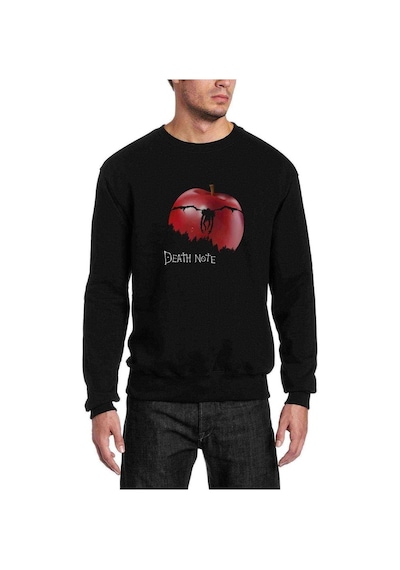 Death Note Elma Baskılı Siyah Erkek Sweatshirt