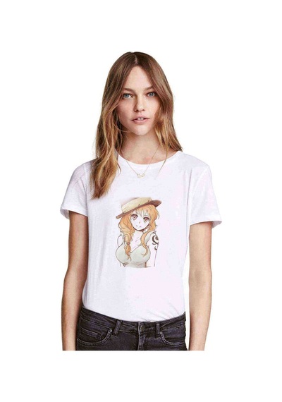 Anime One Piece Prates Baskılı Beyaz Kadın Tshirt