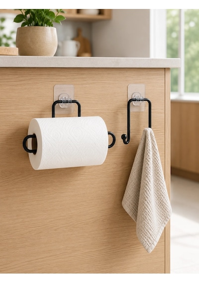 Banyo Ve Mutfak İçin Yapışkanlı Havlu Askılığı Ve Rulo Kağıt Tutucu Set Antrasit Melanj