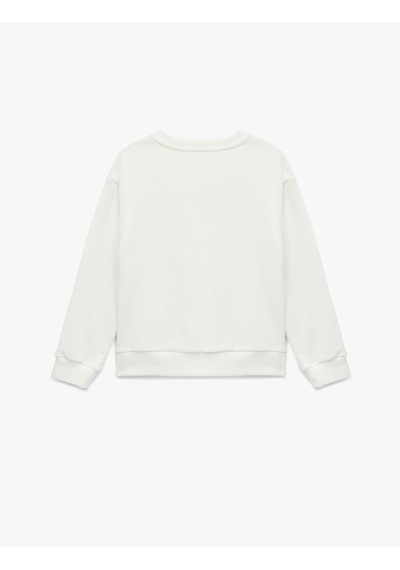 Koton Uzun Kollu Bisiklet Yaka Kedi Baskılı Şardonlu Sweatshirt Ekru 6wkg10574ak