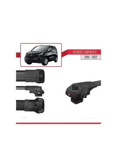 Peugeot Partner 2019-2022 Arası İle Uyumlu Ace-1 Ara Atkı Tavan Barı Siyah 4 Adet Bar
