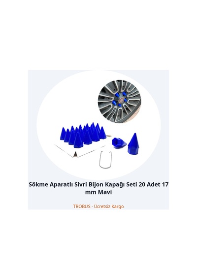 Trobus Sökme Aparatlı Sivri Bijon Kapağı Seti 20 Adet 17 Mm Mavi