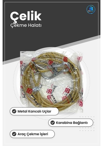 Çelik Çekme Halatı Çeki Demiri Araç Kancalı Karabinalı Oto Yol Ya