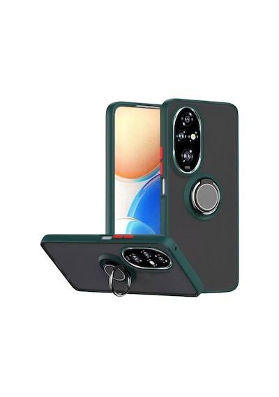 Honor 200 Uyumlu Kılıf Yüzüklü Standlı Extra Darbe Koruma Sert Silikon Kapak - Yeşil