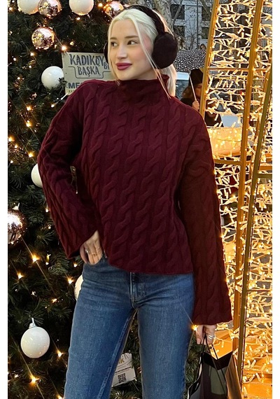 Madmext Bordo Balıkçı Yaka Örme Triko Kazak Mg2172 Bordo
