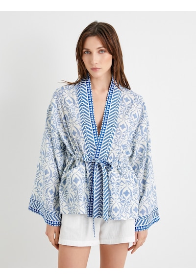 Koton Kimono Bol Kalıp Desenli Pamuklu Mavi Desenli 4sak50035pw Mavi