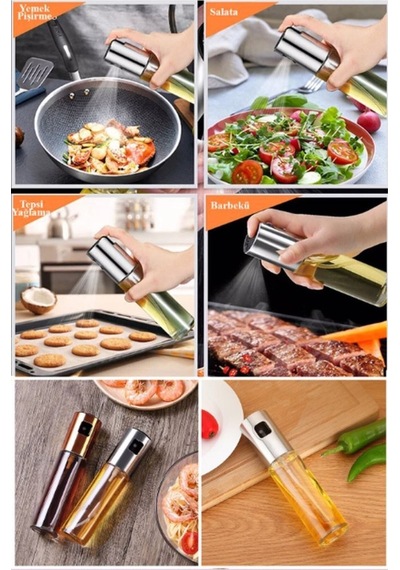 Zeytinyağı/sirke/yağ Püskürtücü Cam Sprey Yağdanlık 100ml - Airfryer Pişirme Öncesi Sprey Yağlık Gri Diğer