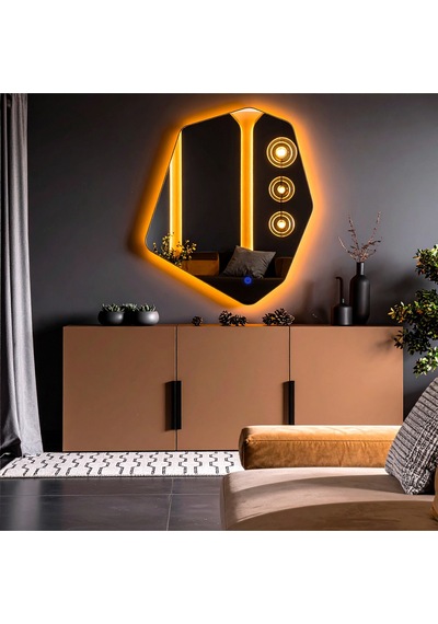 Vortex Amber Led'li Lavabo & Banyo Aynası Dokunmatik Sensörlü 60 X 50 Cm Turuncu