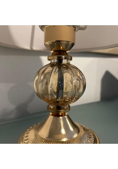 Royal Altın Renkli Metal Ayak Bal Rengi Cam Krem Başlıklı Şık Abajur Masa Lambası Altın - Krem