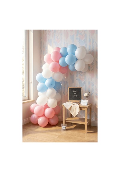 Gender Reveal Cinsiyet Partisi Süsleme Classic Set Kız Mı Erkek Mi Koyu Gri Keçe Yazı Panosu Standlı Pompa Balon Zincirli 3+