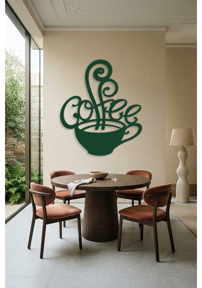 Coffee Metal Duvar Tablosu - Duvar Dekoru - Yeşil - 42 X 50 Cm