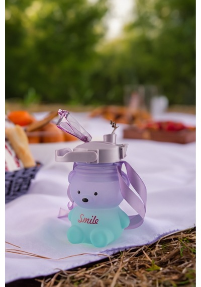 Ayıcıklı Motivasyonel Su Matarası Çocuk Su Matara Suluk 1400 Ml Sticker Etiketli Pipetli Bpa İçermez Diğer