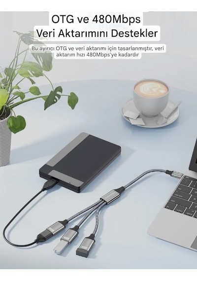 Sunkandı Type-c To Usb Çoğaltıcı 3x Usb 2.0 Çoklayıcı Hasır Örgülü Sağlam Kablo Ce Lisanslı