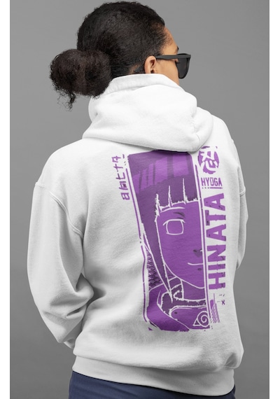 Sevbano Hinata Hyuga Naruto Anime Sırt Baskılı Unisex Oversize Penye Hood beyaz