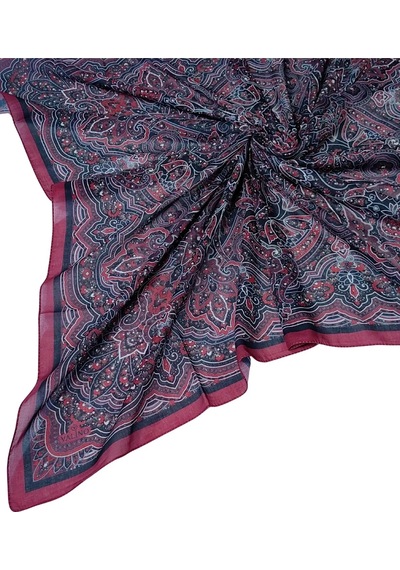 Mim Eşarp Mısırlı Eşarpları Büyük Boy Etnik Desenli Eşarp 120x120 Cm Bordo