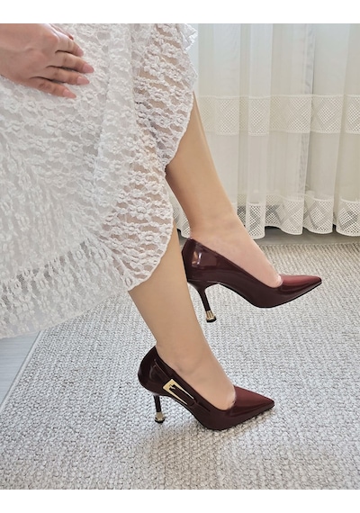 Asmi Shoes Kadın Jenny Bordo Rugan Stiletto Topuklu Ayakkabı