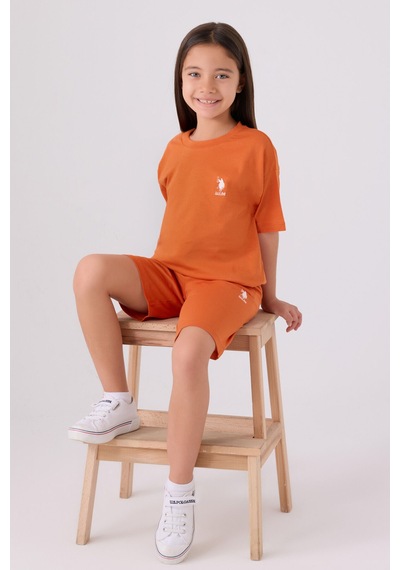 U.S. Polo Assn. U.s. Polo Assn Kız Çocuk Turuncu Bermuda Takım Us1848-c-v56 Turuncu