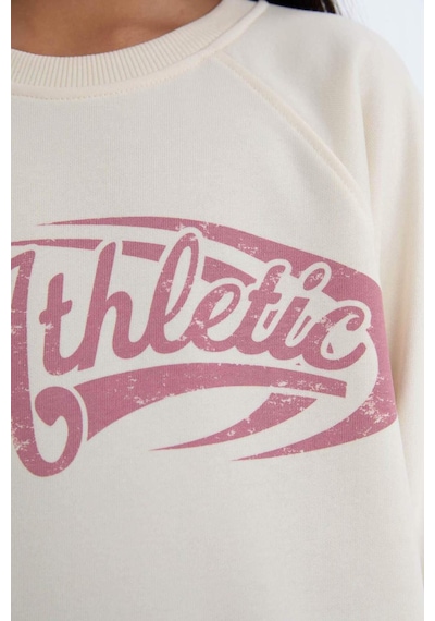 DeFacto Kız Çocuk Relax Fit Bisiklet Yaka Baskılı Sweatshirt D6988A824WNER99 Ekru