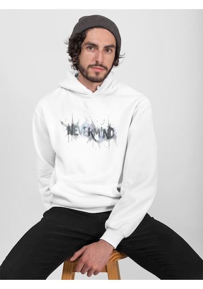 Oversize Baskılı Unisex Hoodie Sweatshirt Beyaz
