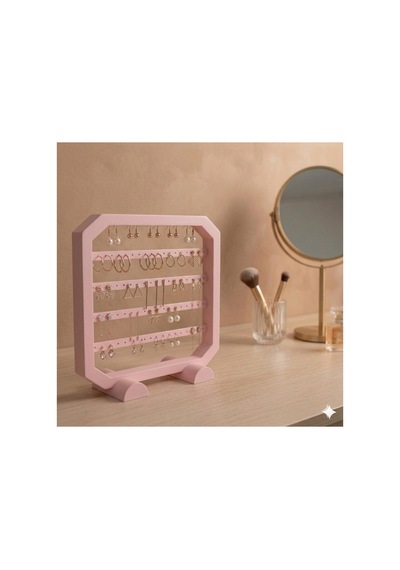 Modern Pembe Küpe Standı, Takı Düzenleyici, Takı Standı , Kolye Askısı , 4 Bölmeli Organizer