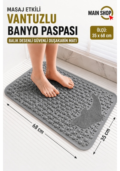 Mainshop 2'li Set Banyo Paspas Seti - Masaj Etkili, Vantuzlu Kaymaz Taban, Hızlı Kuruyan Su Emici Paspas Gri