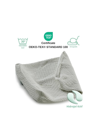 Rudu Hidrojel Hydrogel Yastık Kılıfı Çift Taraflı Visco Visko 51x41x13-11cm Beyaz - Yeşil