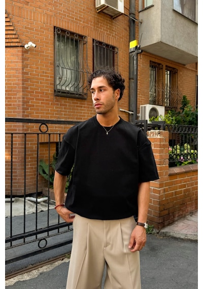 Flaw Basic Oversize Tişört Siyah-26516 Siyah