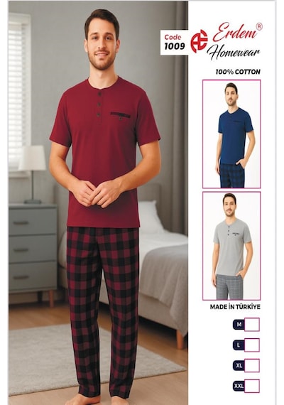 Erdem Erkek Yazlık Pijama Takımı Dfnyzl Bordo