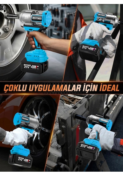 Steiner 21v 1100 Nm Kömürsüz Torklu Çift Akülü 10 Pilli 1/2 Mavi Şarjlı Somun Sıkma Sökme Makinesi + 38 Parça