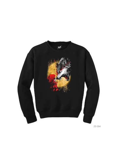 Kırmızı Başlıklı Kız Ve Kurt Siyah Sweatshirt