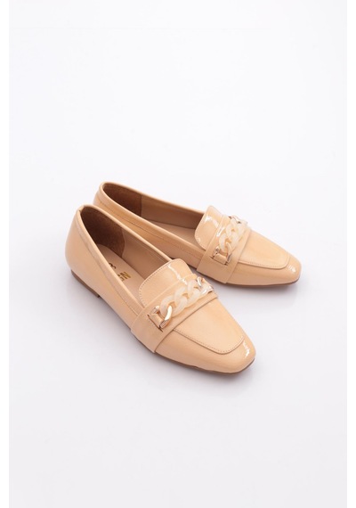 Dgn 5007-23y Kadin Burgu Tokali Loafer Nude Kırışık Rugan