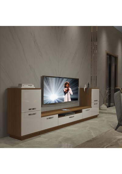 Decoraktiv Trio On2 Mdf Tv Ünitesi Tv Sehpası - Ceviz Beyaz Ahşap - Beyaz