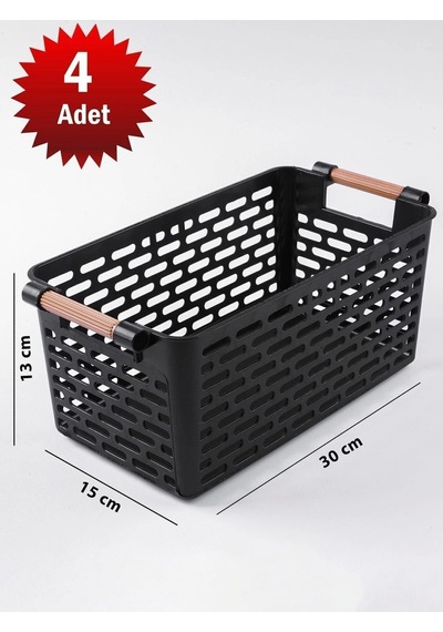 4 Adet Çok Amaçlı Plastik Tutacaklı Organizer Sepet - Dolap Içi & Çekmece Düzenleyici Sepet - Siyah Diğer