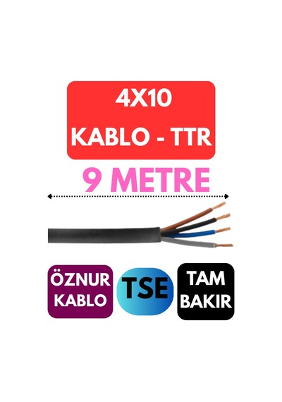Öznur 4x10 Ttr Kablo Metre Seçenekli Siyah - 9 Metre
