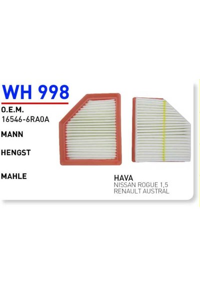 Wh998 Oem 16546-6ra0a Renault Austral 1,5 Otomobil Hava Filtre Air Filter