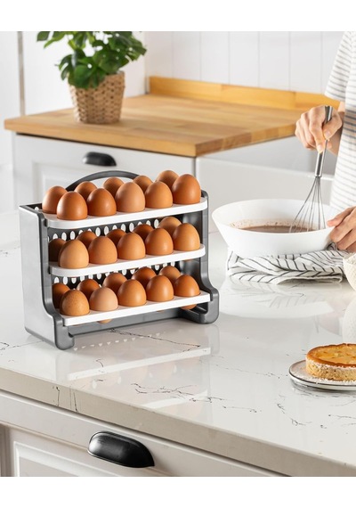 Stile Cucina 30 Bölmeli Yumurtalık, 3 Katlı Yumurta Saklama Rafı, Beyaz Antrasit, Plastik, 28.4x23x10.2 Cm Diğer