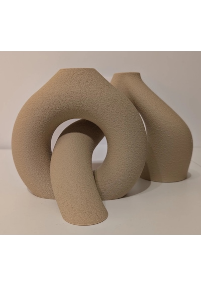 3d Baskı 2li Organik Formlu Vazo Seti Kum Dokulu Modern Kuru Çiçeklik Bej Dekoratif İkili Set Diğer