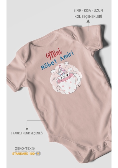 Mini Nöbet Amiri Baskılı Bebek Zıbını Çıtçıtlı Body %100 Pamuk Kısa Kol Pastel Pembe