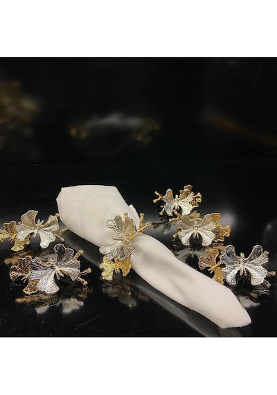 Alfafe Home Kelebek 6 Lı Altın&gümüş Peçete Yüzüğü 8x4x5.5 Cm Iki Kelebekli Silver&gold Sofra Yüzük Gold