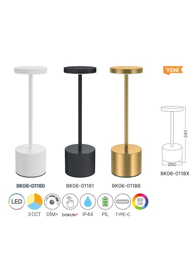 Braytron Ledli 3 Cct - Dimmable Masa Lambası Altın