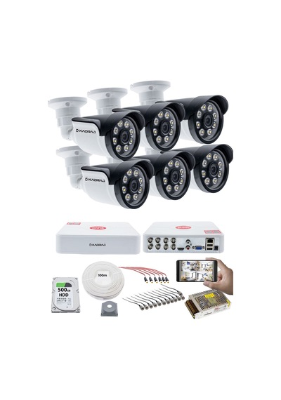 6'lı Kameralı Güvenlik Kamerası Seti - Kdj-6s-8w-ss-p-v1