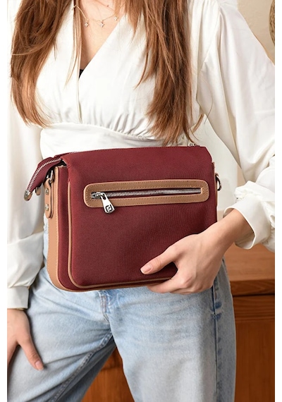 Just Polo Kadın Günlük Kullanıma Uygun Ayarlanabilir Askılı Lakoste Kumaş Şık Omuz Çantası Shopper Bordo