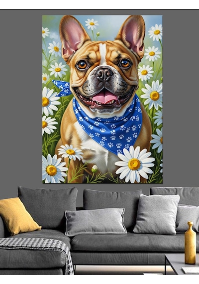 Sevimli Fransız Bulldog Köpek Tablo Dekoratif Kanvas - Mdf Ahşap Tablo