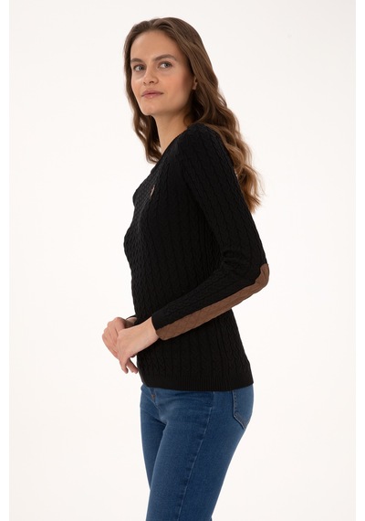 U.S. Polo Assn. Kadın Siyah Bisiklet Yaka Basic Kazak 50307728-VR046
