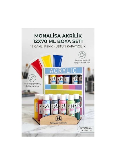 Akrilik Boya 12 Renk Pastel Ve Ana Renk 1 Paket Monalisa 70 Ml 12 Li Akrilik Boya Resim Dersi Tuval Ahşap Taş Boya Seti Çok Renkli