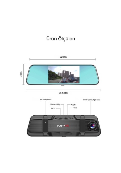 5.5" Ips Ekran Ön Fhd Arka Hd 5mp Tf Kartlı Araç İçi Çift Lens Araç Kamerası