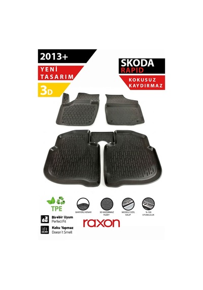 Skoda Rapid 2013+ 3d Havuzlu Paspas Tam Uyumlu Su Geçirmez, Kaymaz