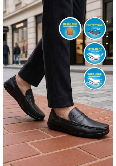 Voyager Erkek Hakiki Deri Loafer Mokasen Ayakkabı Hafızalı Taban Hafif Smart Casual Siyah M420 M