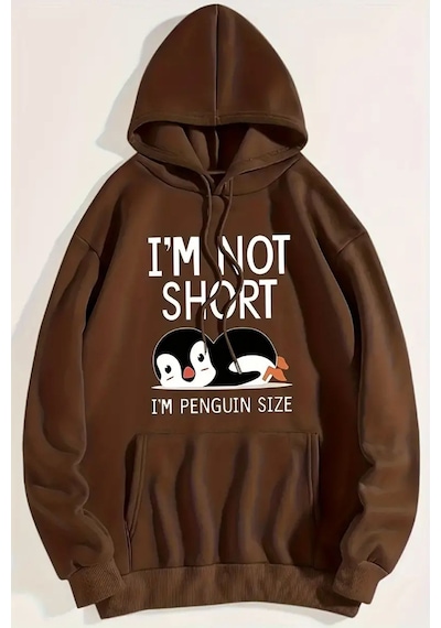 Uyguntarz I'm Not Short Baskılı Unisex Oversize Sweatshirt Kahverengi